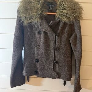 Willi Smith Brown Pea Coat with Faux Fur Collar